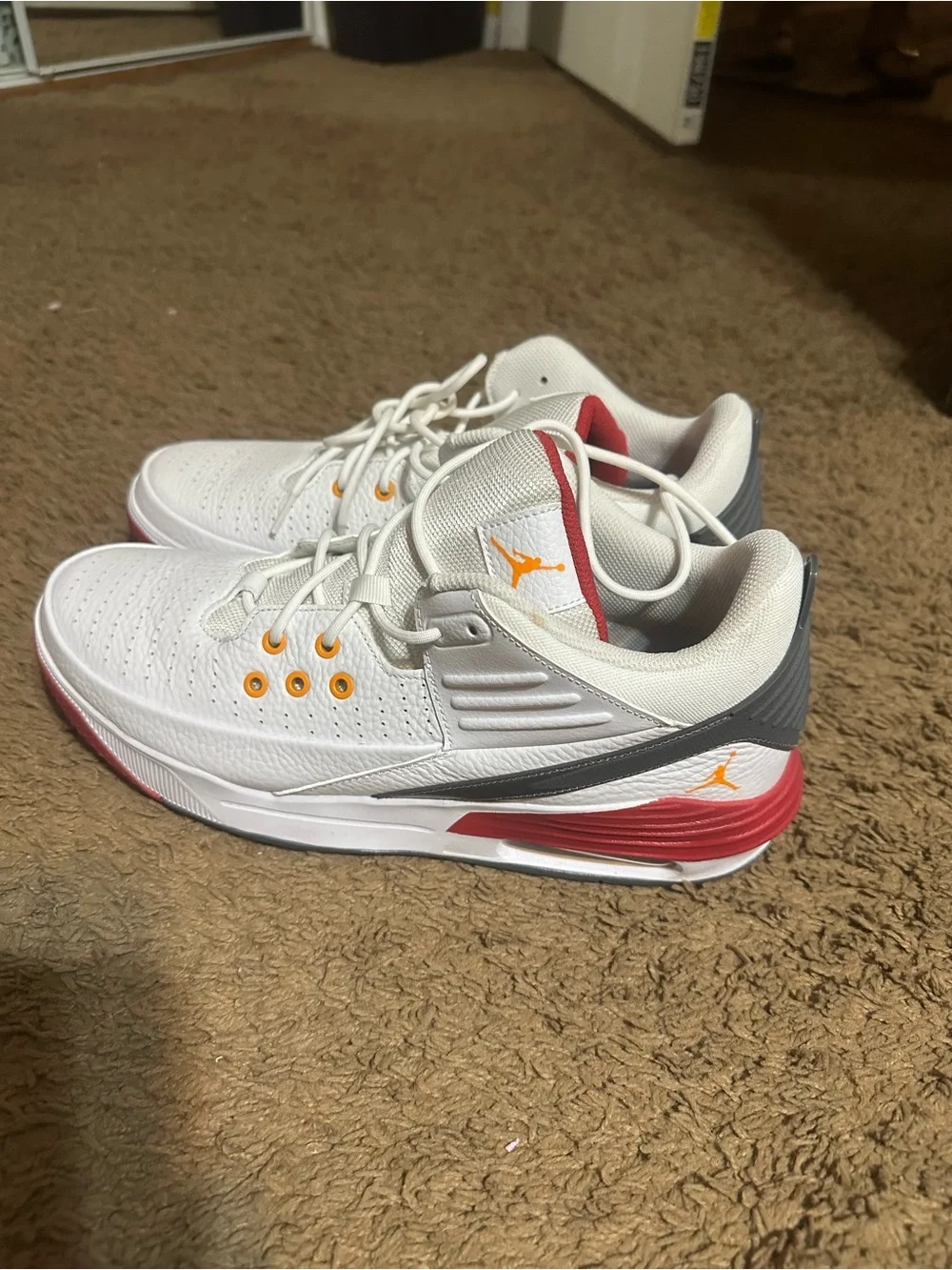 Jordan Men's White Sneakers with Red and Grey Accents